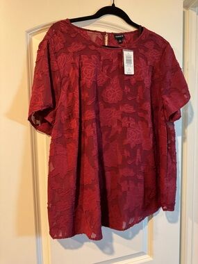 torrid Burgundy Floral Appliqué Short Sleeve Blouse